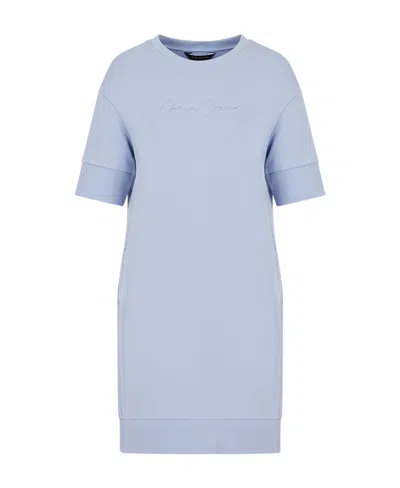Armani Exchange Logo-embroidered T-shirt Dress In Blue