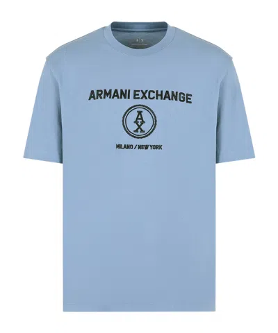 Armani Exchange Logo Embroidered T-shirt In Haze Blue