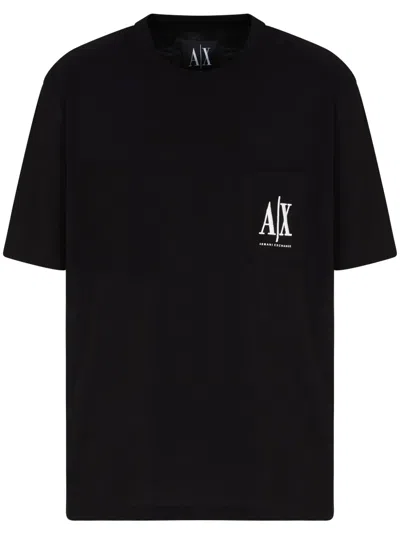 Armani Exchange T-shirt Mit Logo-stickerei In Black