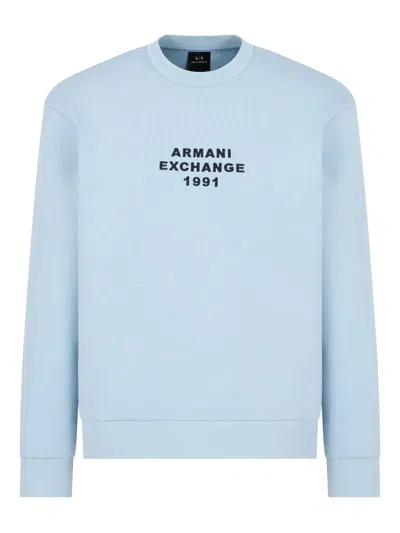 Armani Exchange Logo-embroidery Crew-neck Sweatshirt In Blue