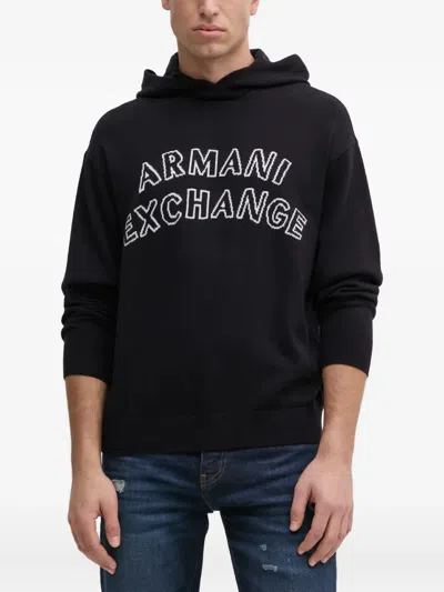 Armani Exchange Logo-intarsia Hoodie In Black