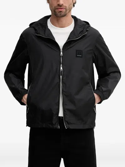 Armani Exchange Logo-patch Hooded Jacket In Black