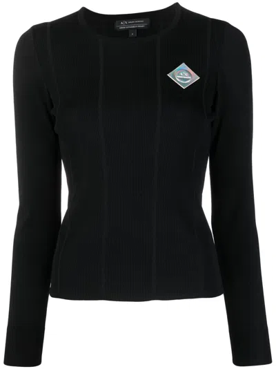 Armani Exchange Logo-patch Knitted Top In Black
