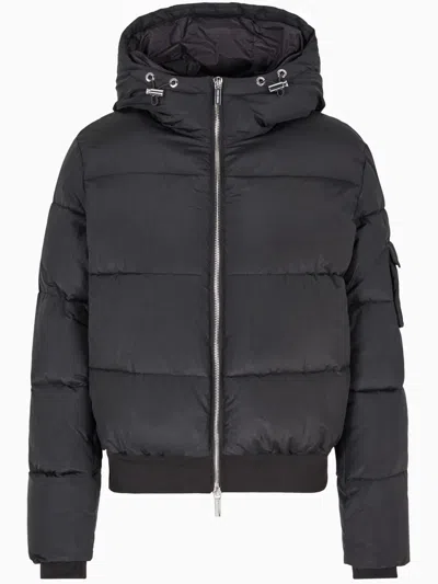Armani Exchange Logo-patch Puffer Jacket In 黑色
