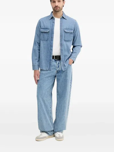 Armani Exchange Logo-patch Wide-leg Jeans In Blue