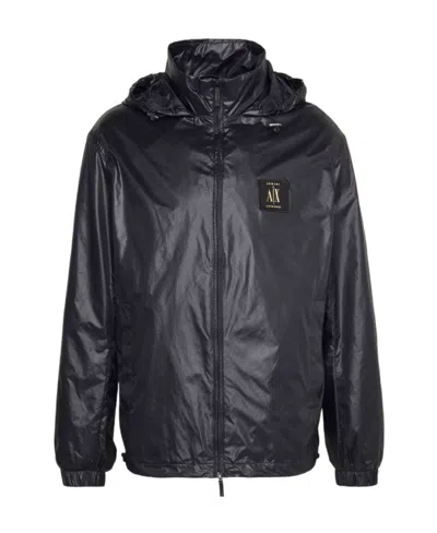 Armani Exchange Logo-patch Zip-up Windbreaker In Black