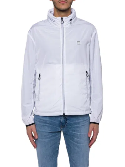 Armani Exchange Logo Patch Zipped Jacket In White