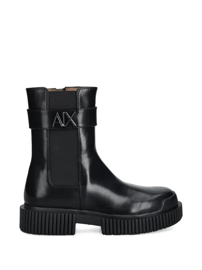 Armani Exchange Logo-plaque Boots In Black