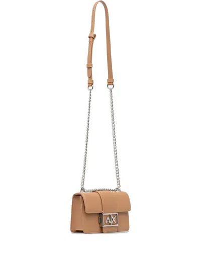 Armani Exchange Logo-plaque Chain Shoulder Bag In Brown