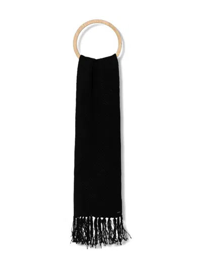 Armani Exchange Logo-plaque Fringed-edges Scarf In Black
