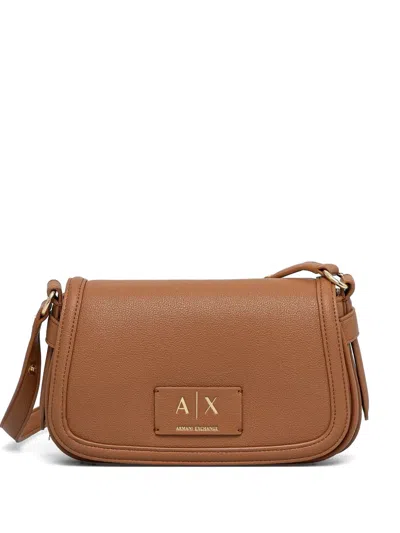 Armani Exchange Logo Plaque Satchel In Brown
