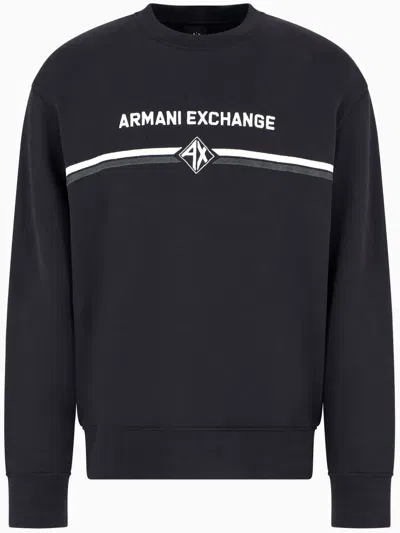 Armani Exchange Logo-print Crew-neck Sweatshirt In Blue