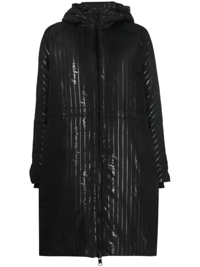 Armani Exchange Logo-print Hooded Coat In Black