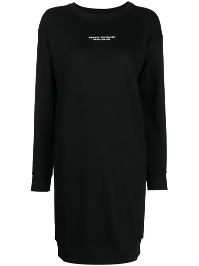 Armani Exchange Logo-print Jersey-knit Dress In Schwarz