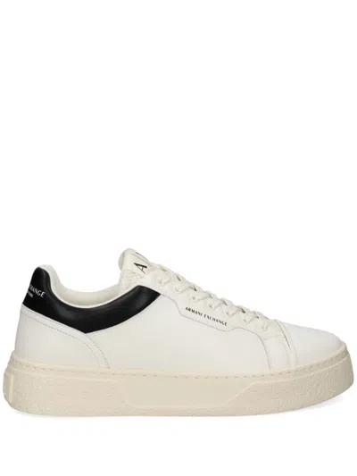 Armani Exchange Logo-print Leather Sneakers In Off White+black
