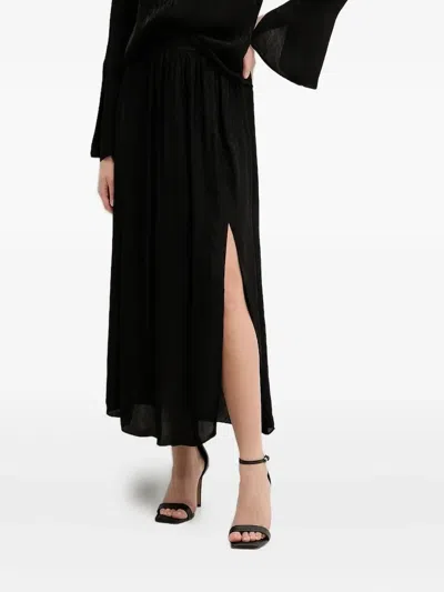 Armani Exchange Logo-print Side-slit Midi Skirt In Black