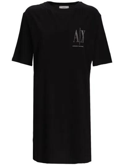 Armani Exchange Logo-print T-shirt Dress In Black