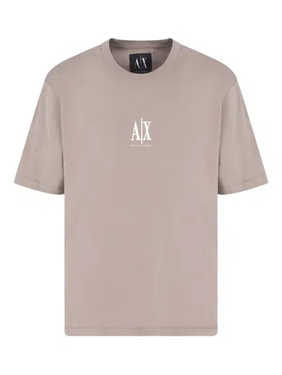 Armani Exchange Short Sleeve Central Logo T-shirt In Gray