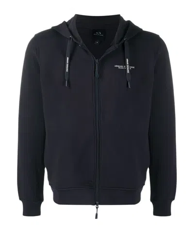 Armani Exchange Logo Print Zipped Hoodie In Black