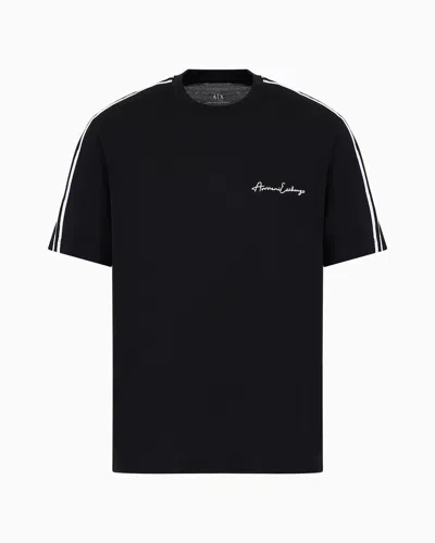Armani Exchange Official Store Signature Logo Crew Neck T-shirt In Black