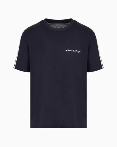 Armani Exchange Official Store Signature Logo Crew Neck T-shirt In Navy Blue