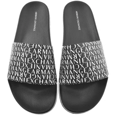 Armani Exchange Logo Sliders Black In White