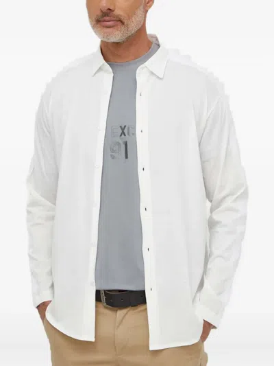 Armani Exchange Logo-tape Long-sleeve Shirt In White