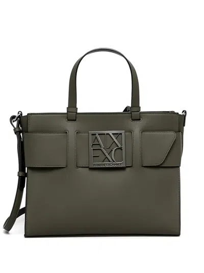 Armani Exchange Logo-applique Tote Bag In Green