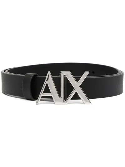 Armani Exchange Logo-buckle Leather Belt In Black