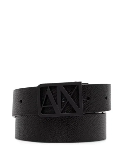 Armani Exchange Logo-buckle Pebble-textured Belt In Black