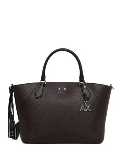 Armani Exchange Logo-charm Pebbled Tote Bag In Red
