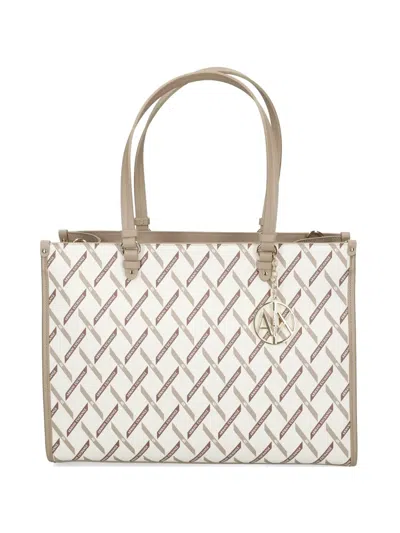Armani Exchange Logo-charm Printed Tote Bag In White