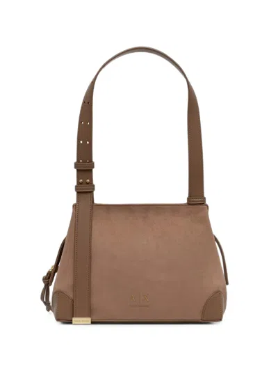 Armani Exchange Logo-debossed Suede-effect Tote Bag In Brown
