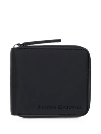 Armani Exchange Logo-debossed Zip-around Wallet In Black