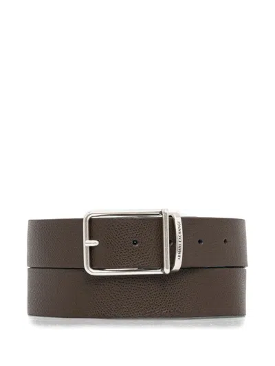 Armani Exchange Logo-detail Squared-buckle Belt In Brown