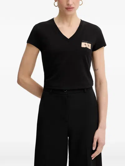 Armani Exchange Logo-detail V-neck T-shirt In Black