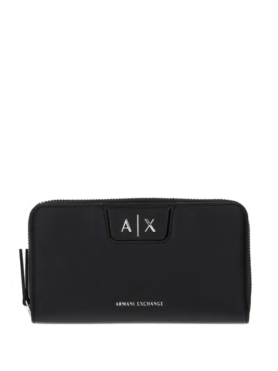 Armani Exchange Logo-detail Zip-around Wallet In Black