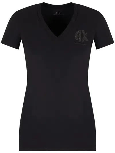 Armani Exchange Logo-embellished T-shirt In Black