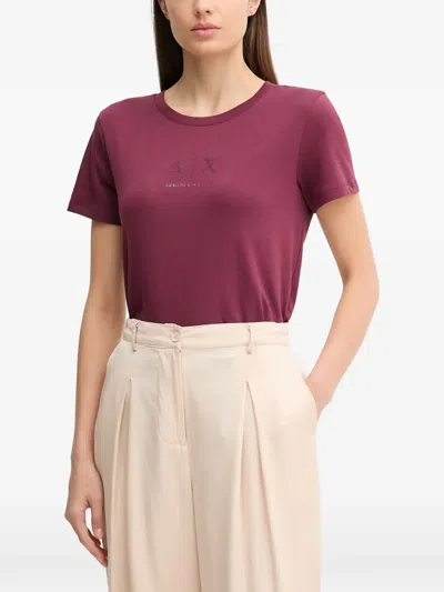Armani Exchange Logo-embellished T-shirt In Burgundy