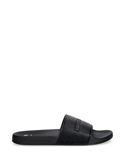 Armani Exchange Logo-embossed Grained Slides In Black