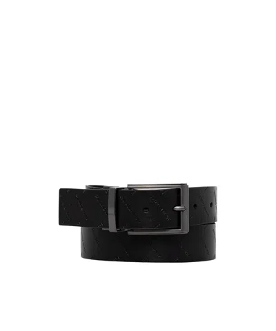 Armani Exchange Logo-embossed Leather Belt In Black