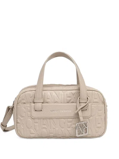 Armani Exchange Logo-embossed Leather Tote Bag In Neutral