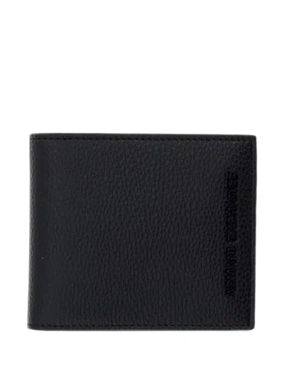 Armani Exchange Logo-embossed Pebbled-leather Wallet In Black