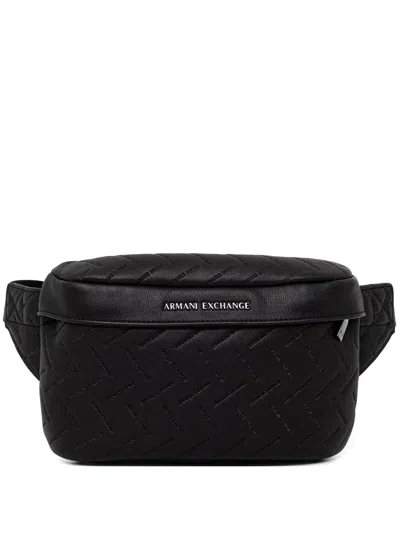 Armani Exchange Logo-embossed Quilted Belt Bag In Black