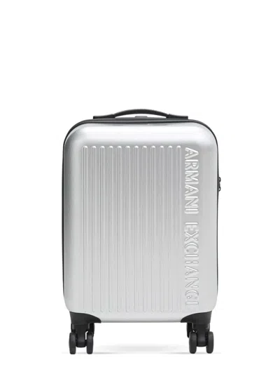 Armani Exchange Logo-embossed Ridged Luggage In Black