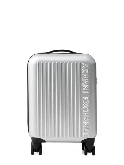 Armani Exchange Logo-embossed Ridged Luggage In Silver