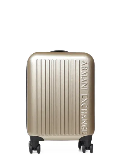 Armani Exchange Logo-embossed Ridged Suitcase In Gold