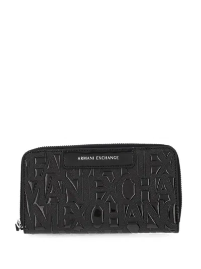 Armani Exchange Logo-embossed Zip-around Wallet In Brown