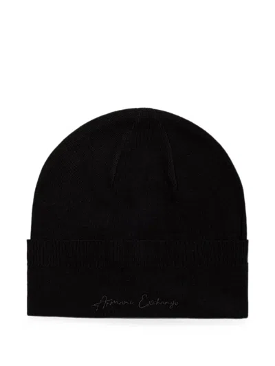 Armani Exchange Logo-embroidered Beanie Hat In Black