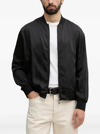 Armani Exchange Logo-embroidered Bomber Jacket In Black